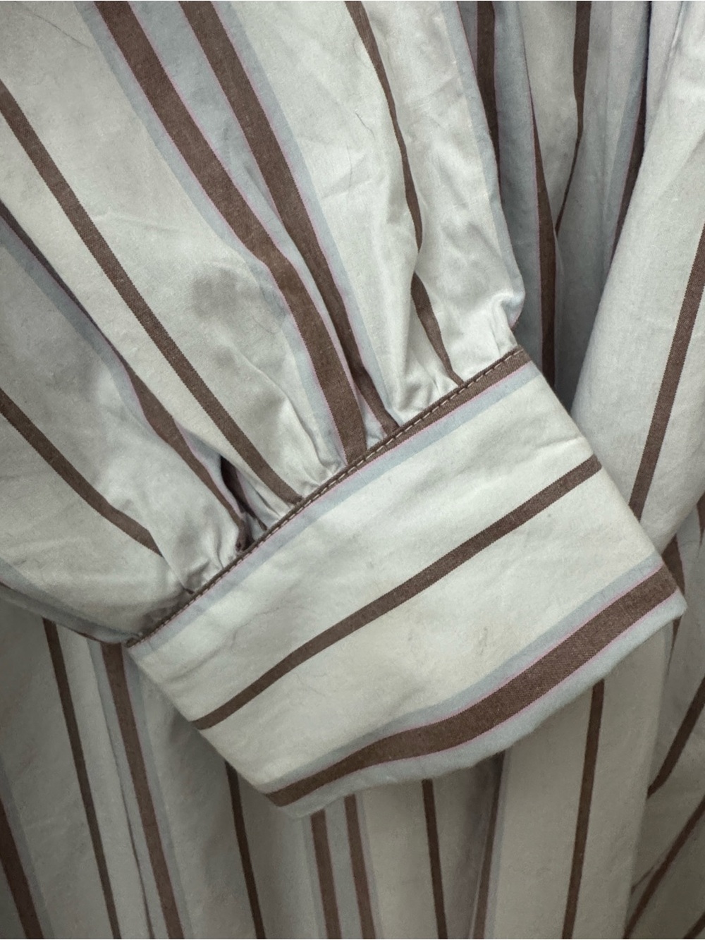 Anthropologie White and Brown Striped Button-Front Waist-Detail Dress Size Large - Picture 5 of 6